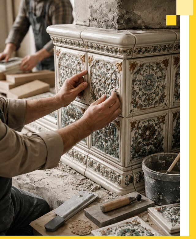 Изразцовые камины под ключ в Тайшете: проект и монтаж