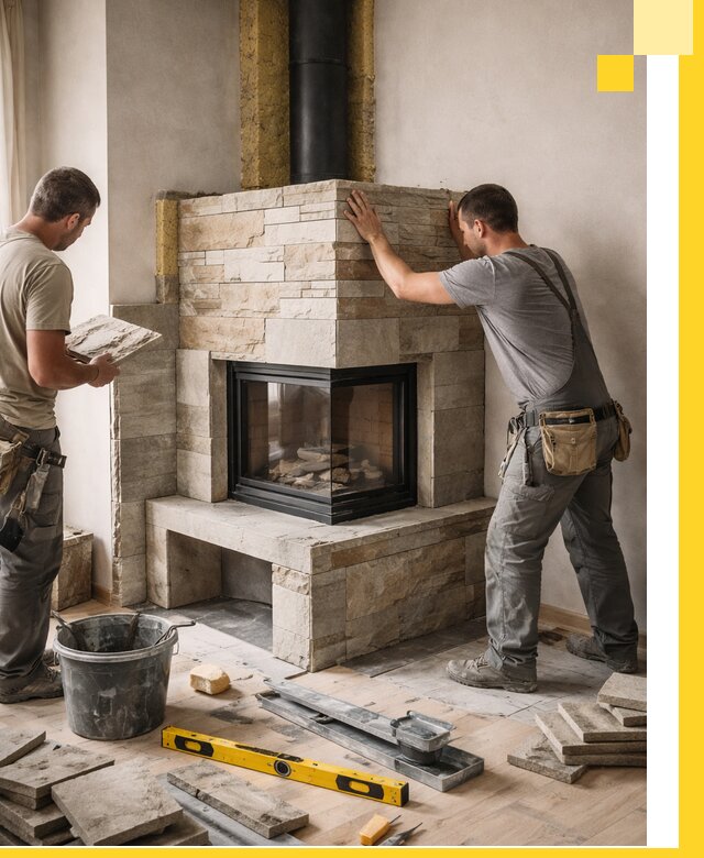 Угловые камины под ключ проект, монтаж и отделка в Тайшете