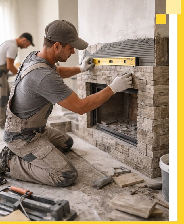 Облицовка каминов в Тайшете, монтаж и отделка натуральным камнем