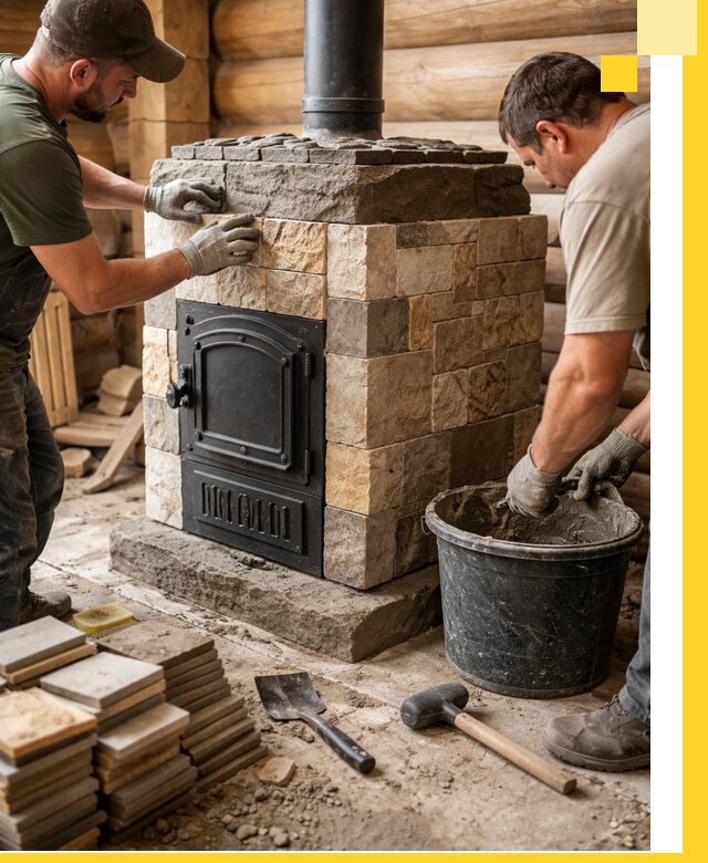 Облицовка банной печи под ключ в Тайшете: камень и плитка