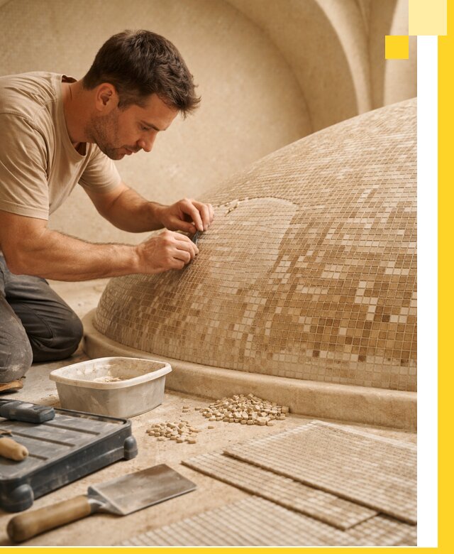 Профессиональная укладка мозаики для хамама под ключ в Тайшете