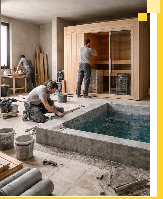 SPA зоны под ключ с бассейном сауной и печью в Тайшете